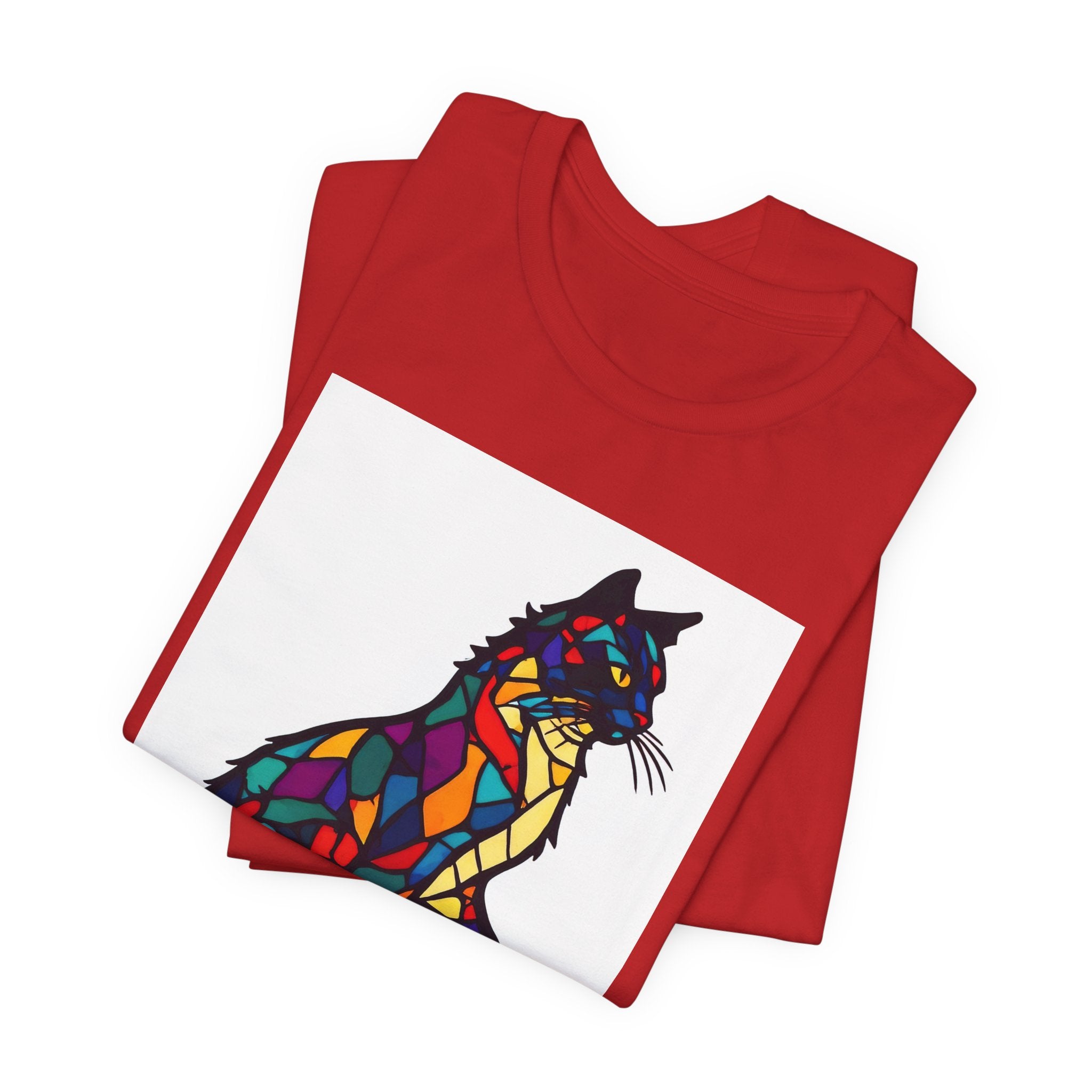Stained Glass Cat T-Shirt — Colorful Mosaic Feline Tee