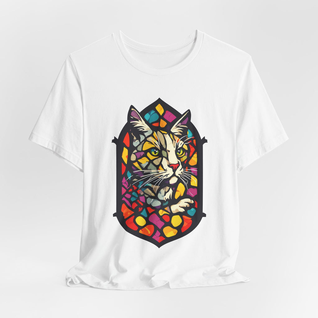 Stained Glass Cat T-Shirt — Colorful Cathedral Cat Tee