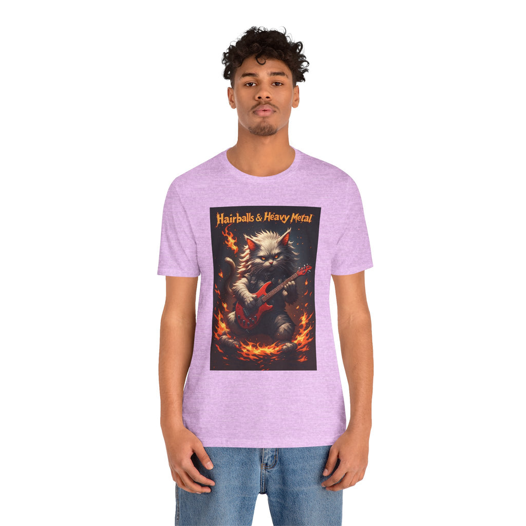Hairballs & Heavy Metal T‑Shirt — Cat Guitarist Rock Tee