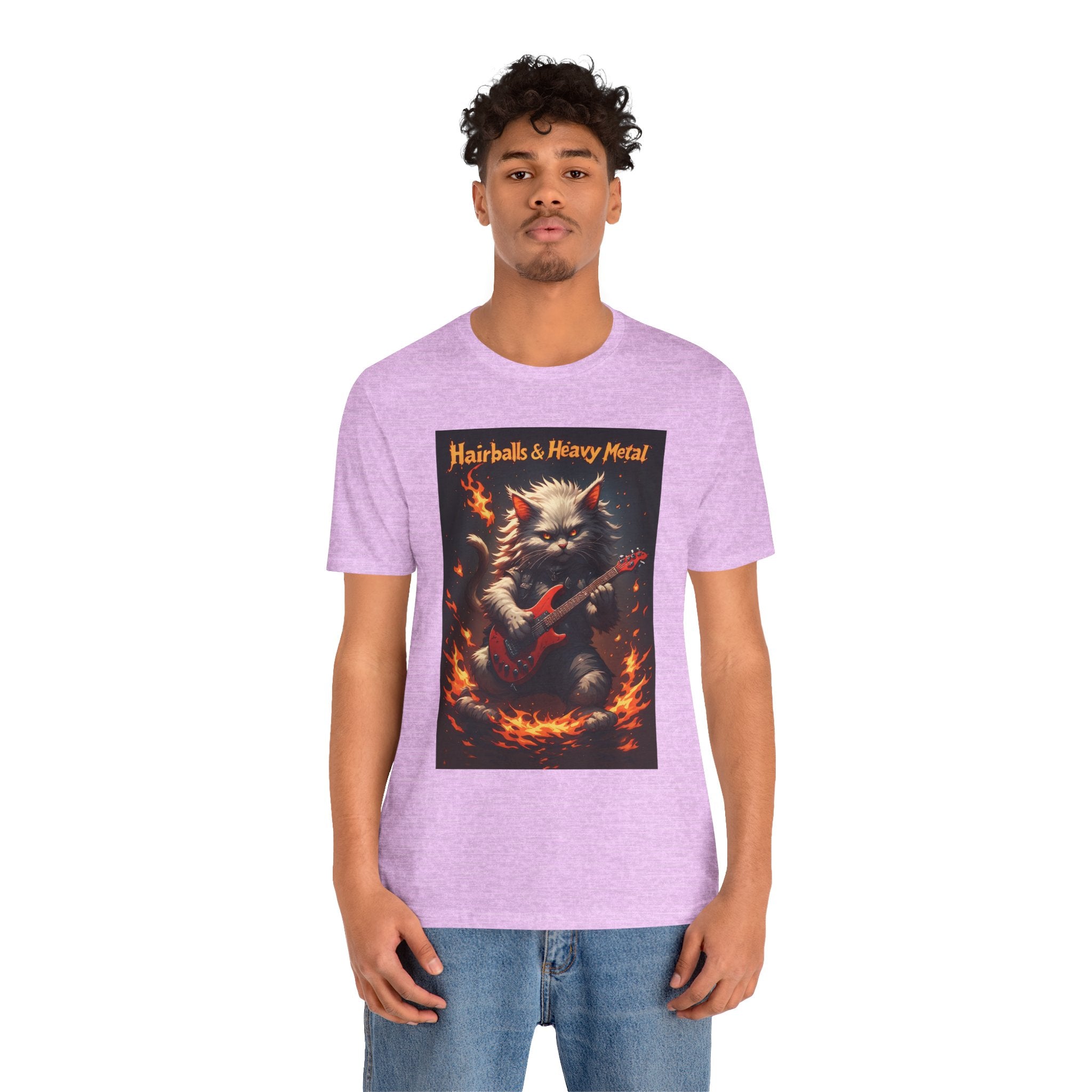 Hairballs & Heavy Metal T‑Shirt — Cat Guitarist Rock Tee