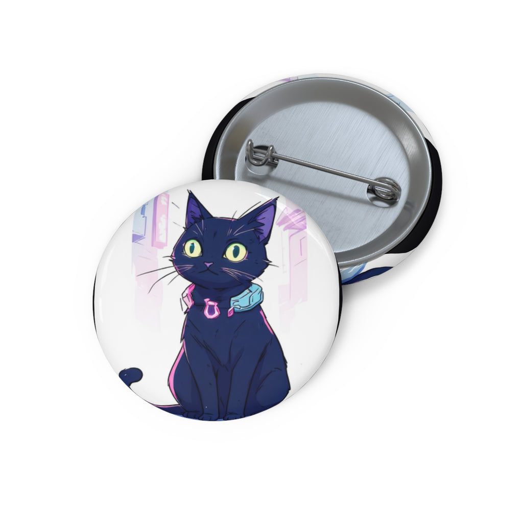 Cute Black Cat Pin Button — Anime Cat Badge with Collar, Kawaii Jacket Pin