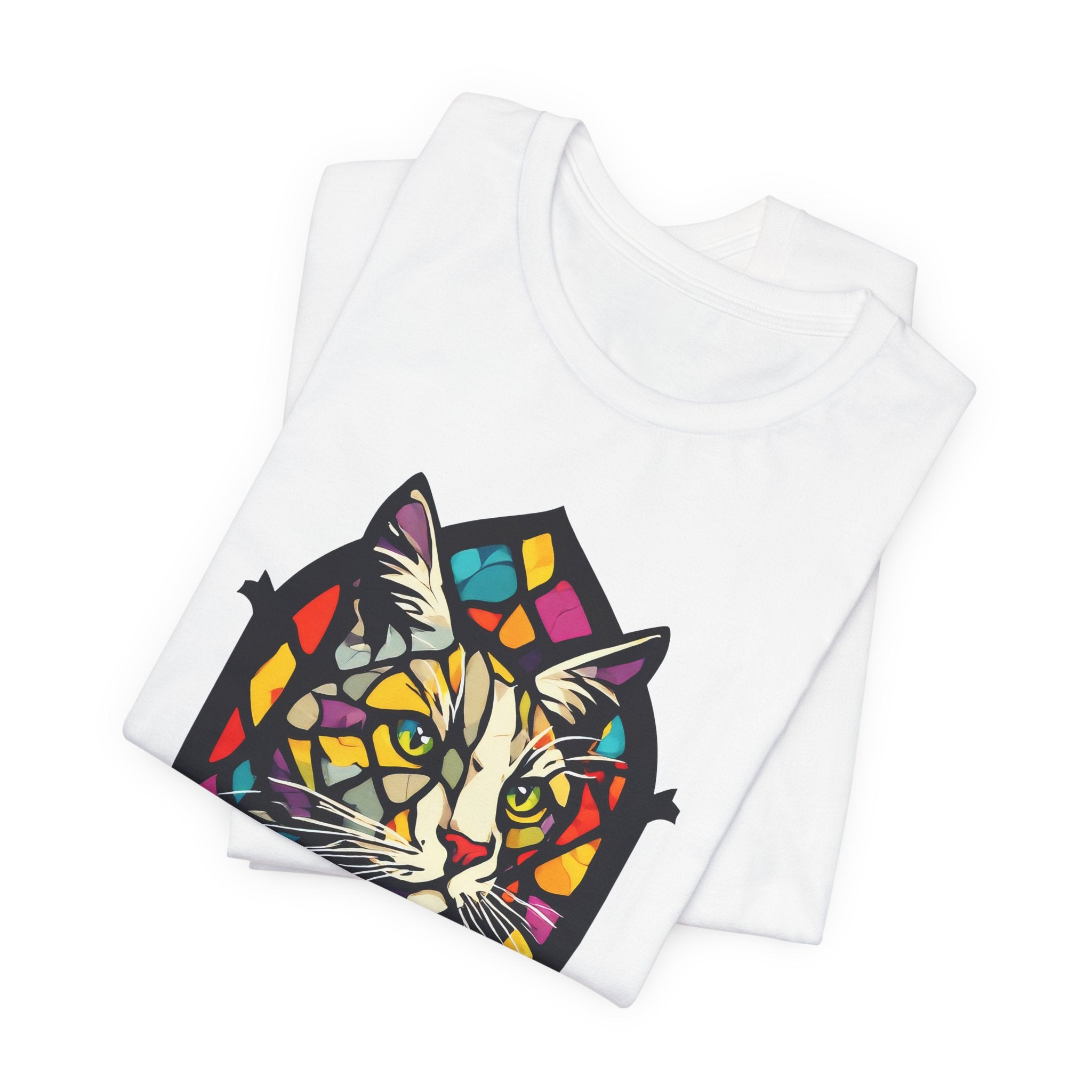 Stained Glass Cat T-Shirt — Colorful Cathedral Cat Tee