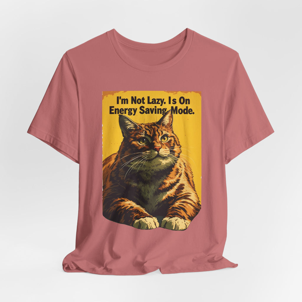 Energy Saving Mode Cat T-Shirt – "I'm Not Lazy" Retro Cat Graphic Tee