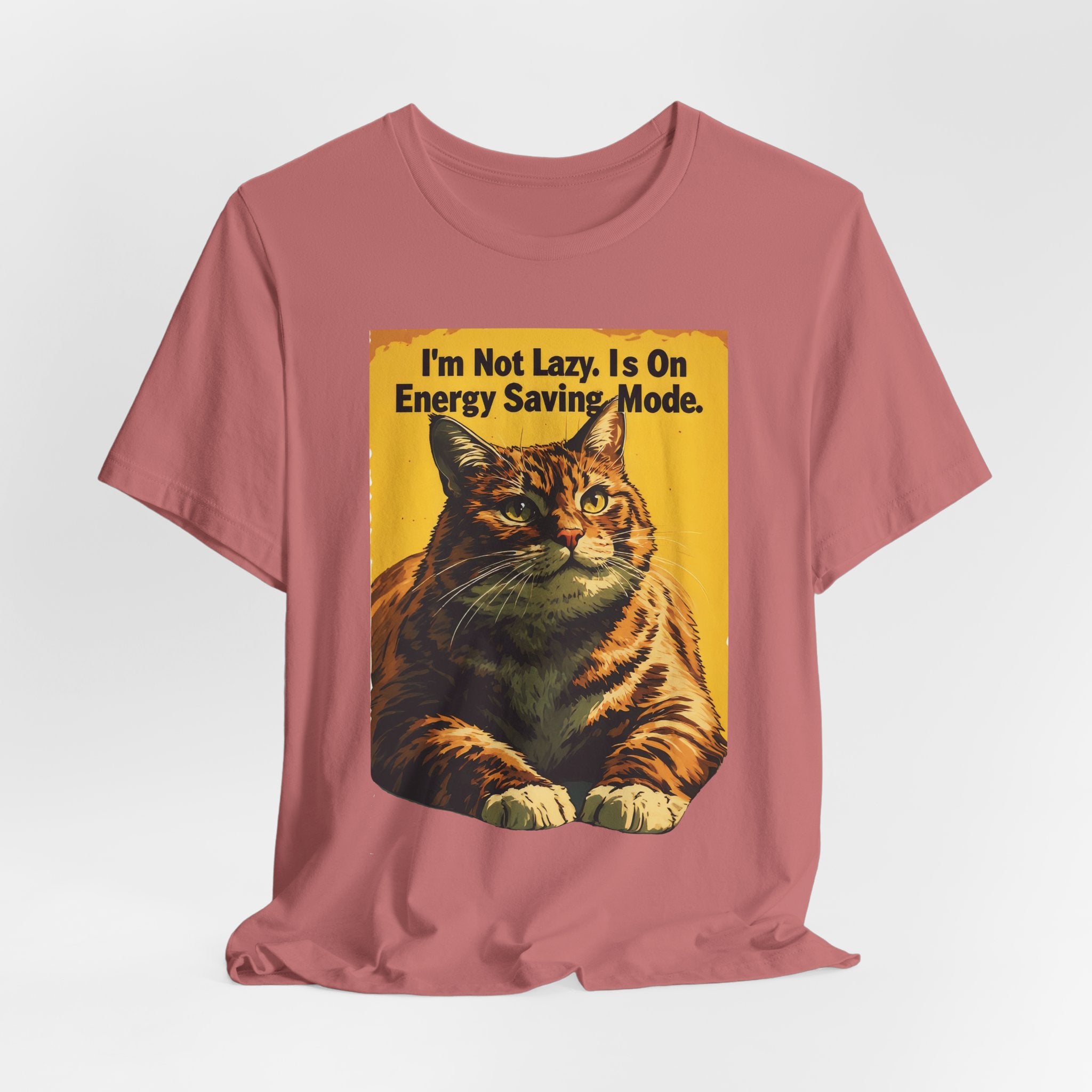 Energy Saving Mode Cat T-Shirt – "I'm Not Lazy" Retro Cat Graphic Tee