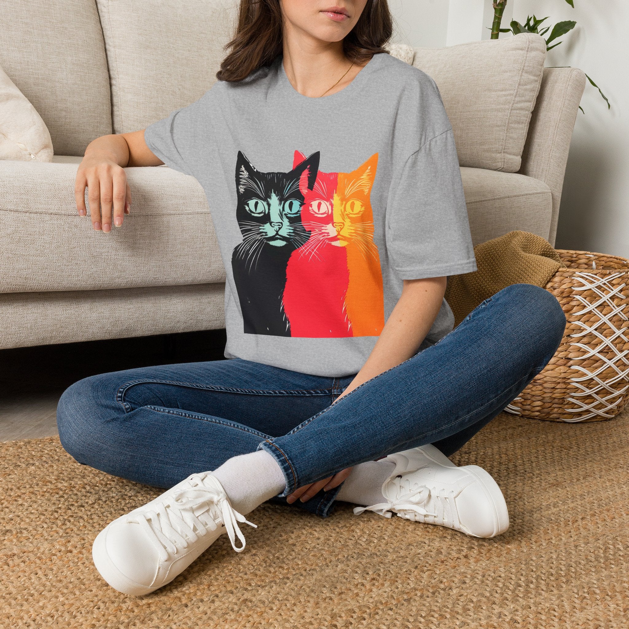 Cat Trio Pop Art T-Shirt — Colorful Retro Feline Graphic Tee