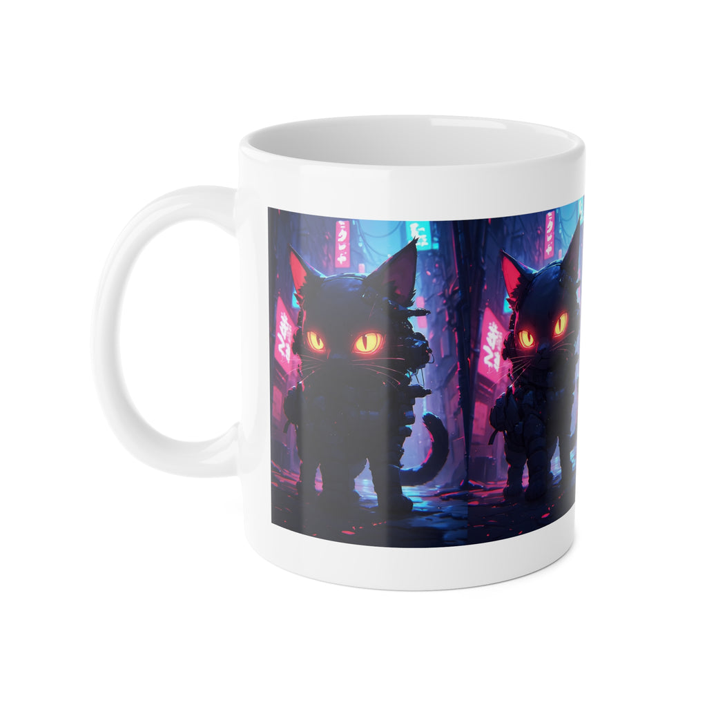 Cyberpunk Cat Mug — Neon Alley 11oz Ceramic Coffee Cup