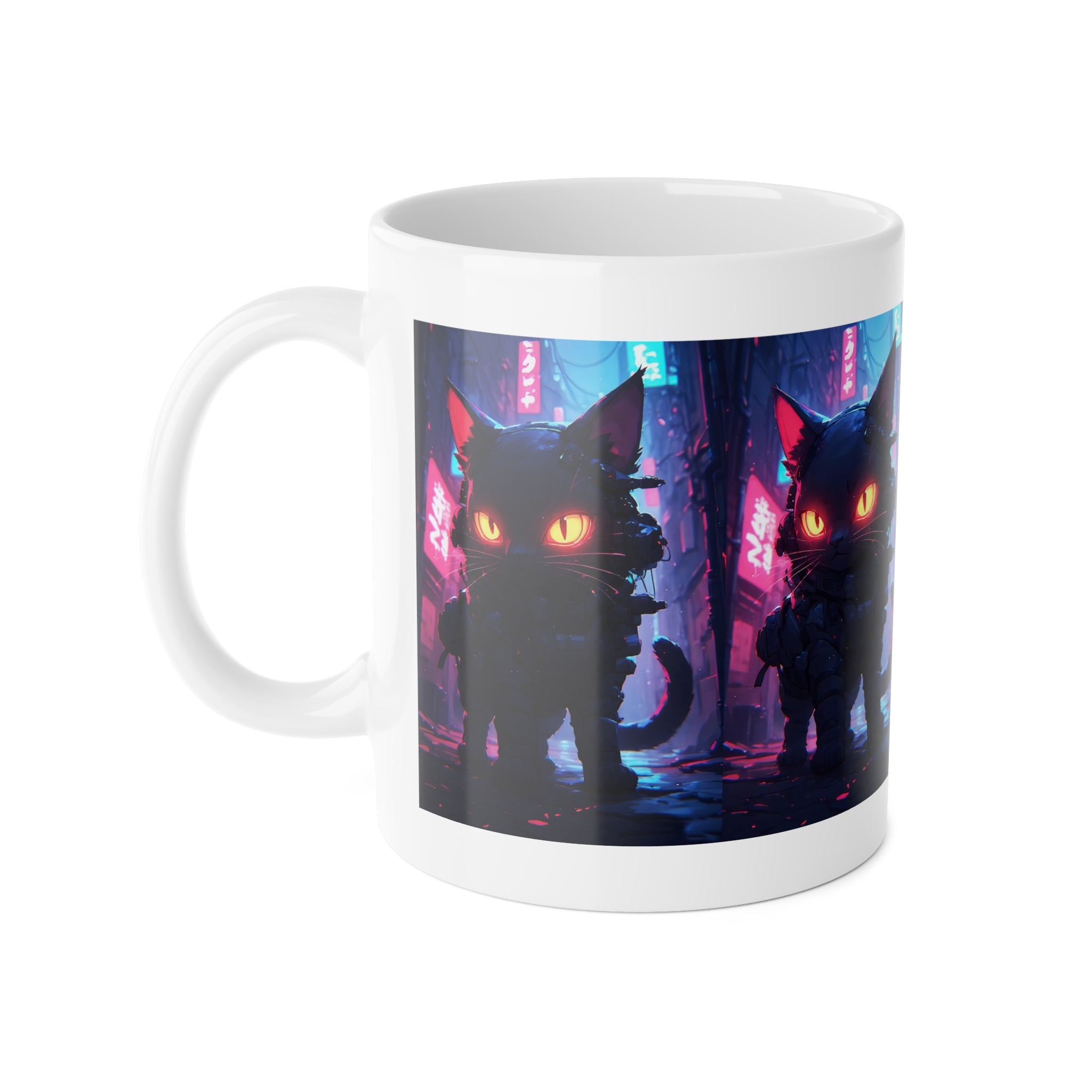 Cyberpunk Cat Mug — Neon Alley 11oz Ceramic Coffee Cup