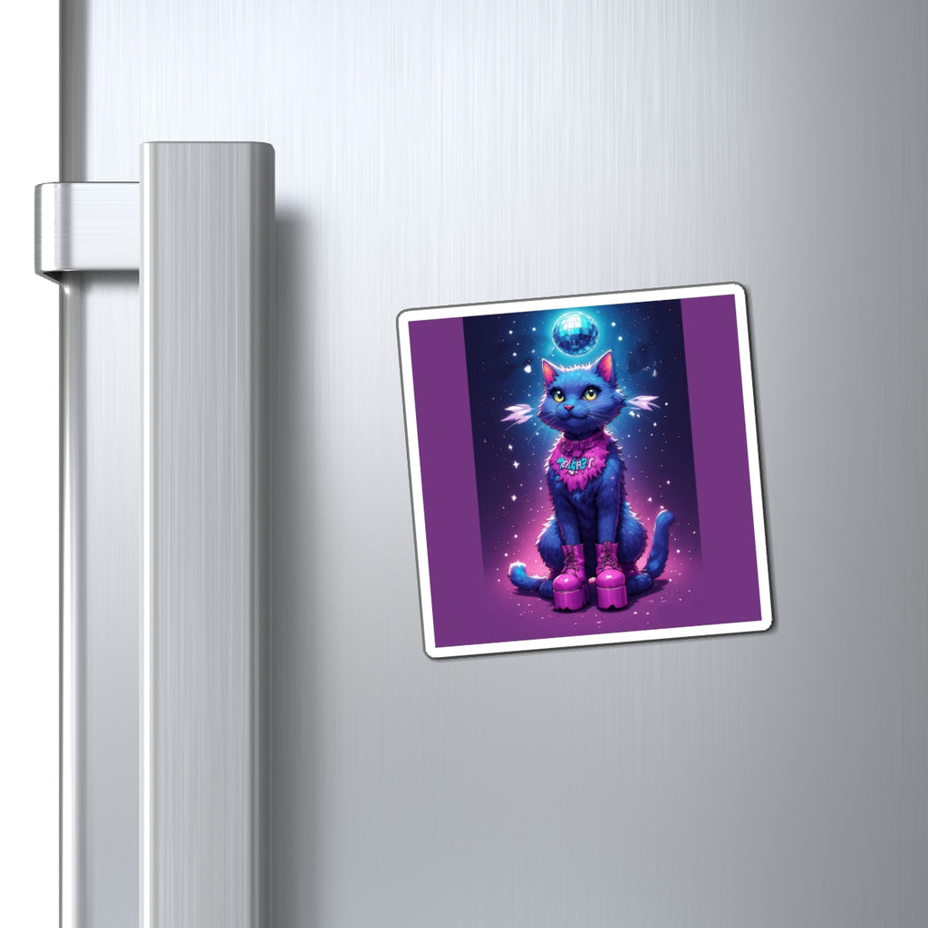Disco Cat Refrigerator Magnet — Retro Roller Skating Neon Kitty