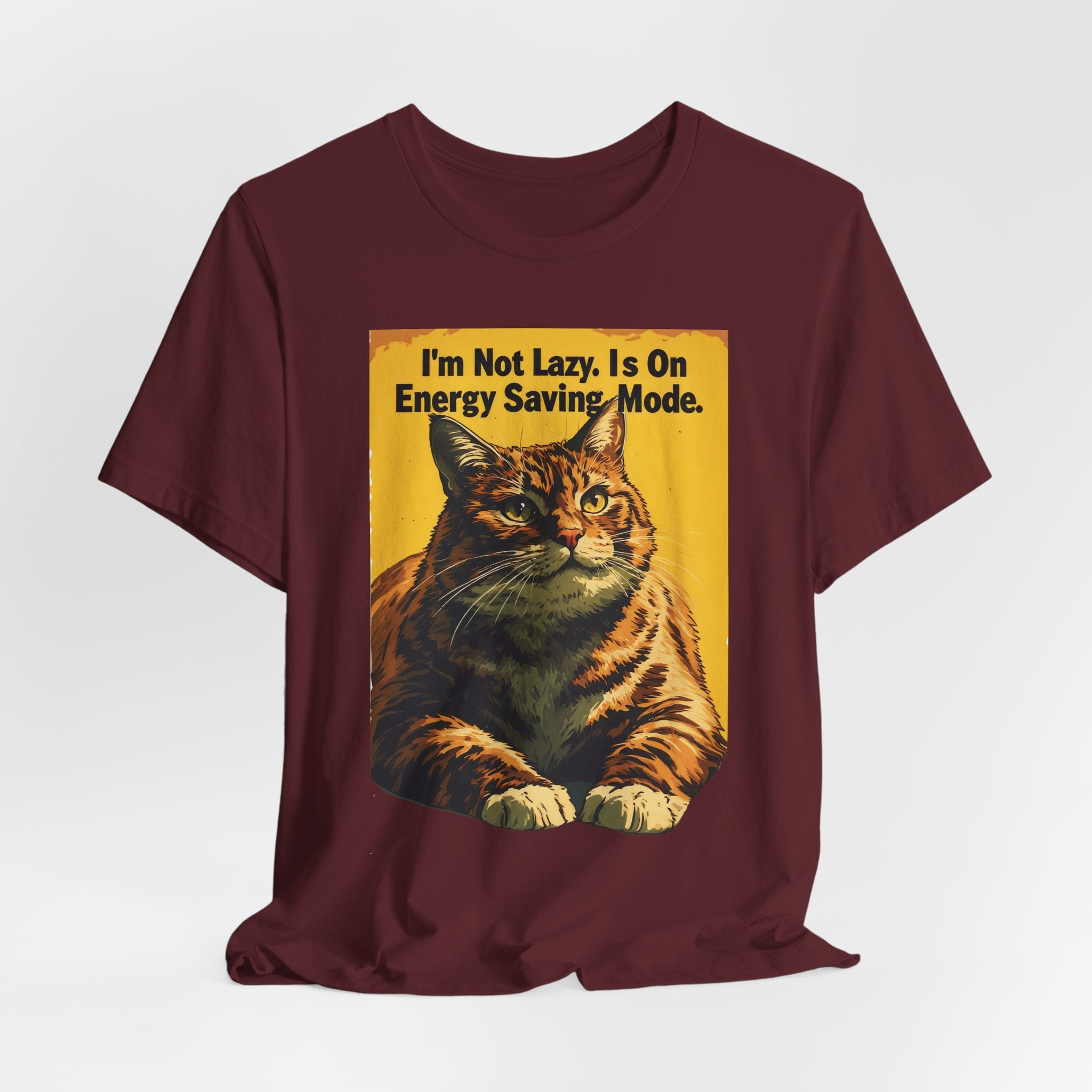 Energy Saving Mode Cat T-Shirt – "I'm Not Lazy" Retro Cat Graphic Tee