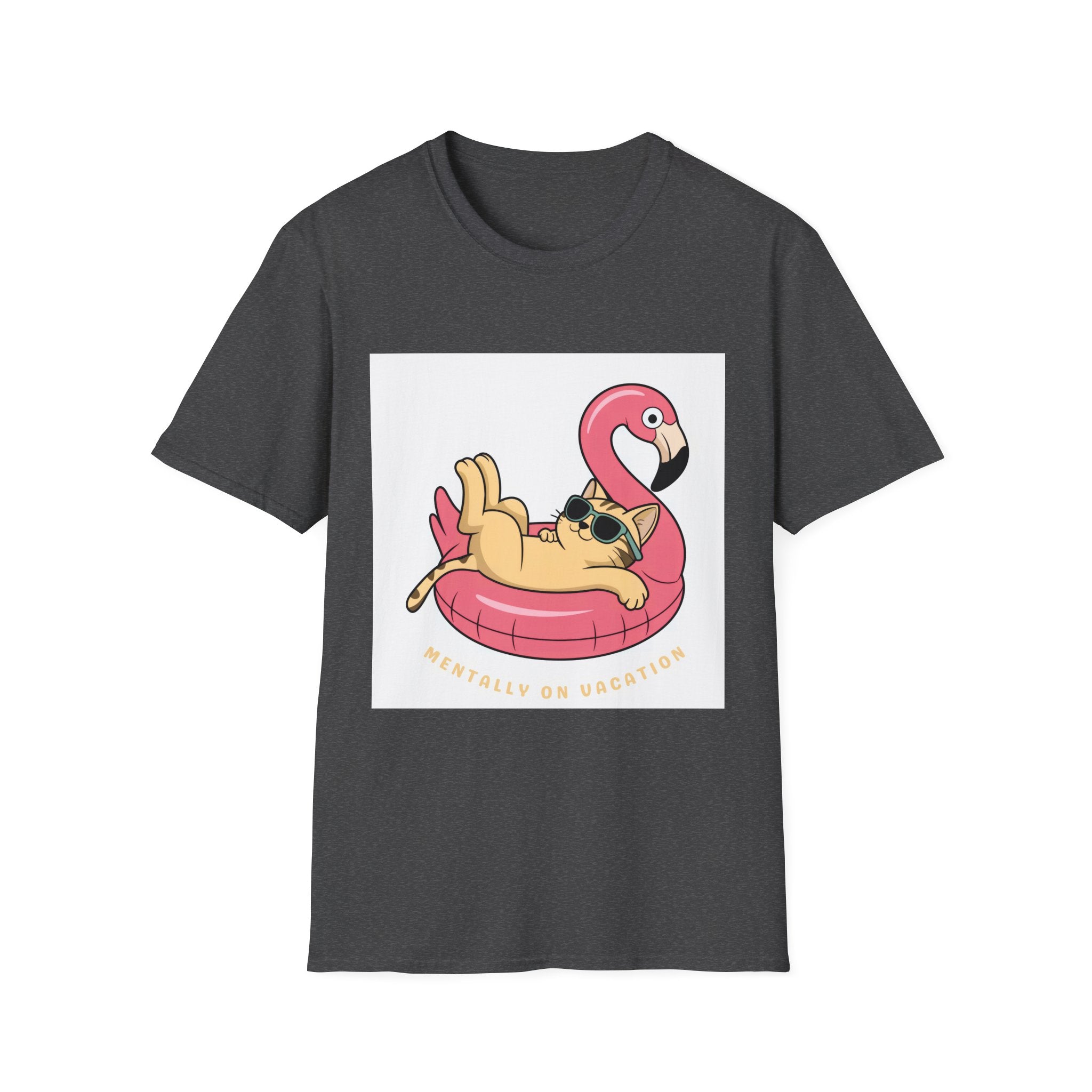 Cat on Flamingo Float T-Shirt — Cute Summer Pool Cat Graphic Tee
