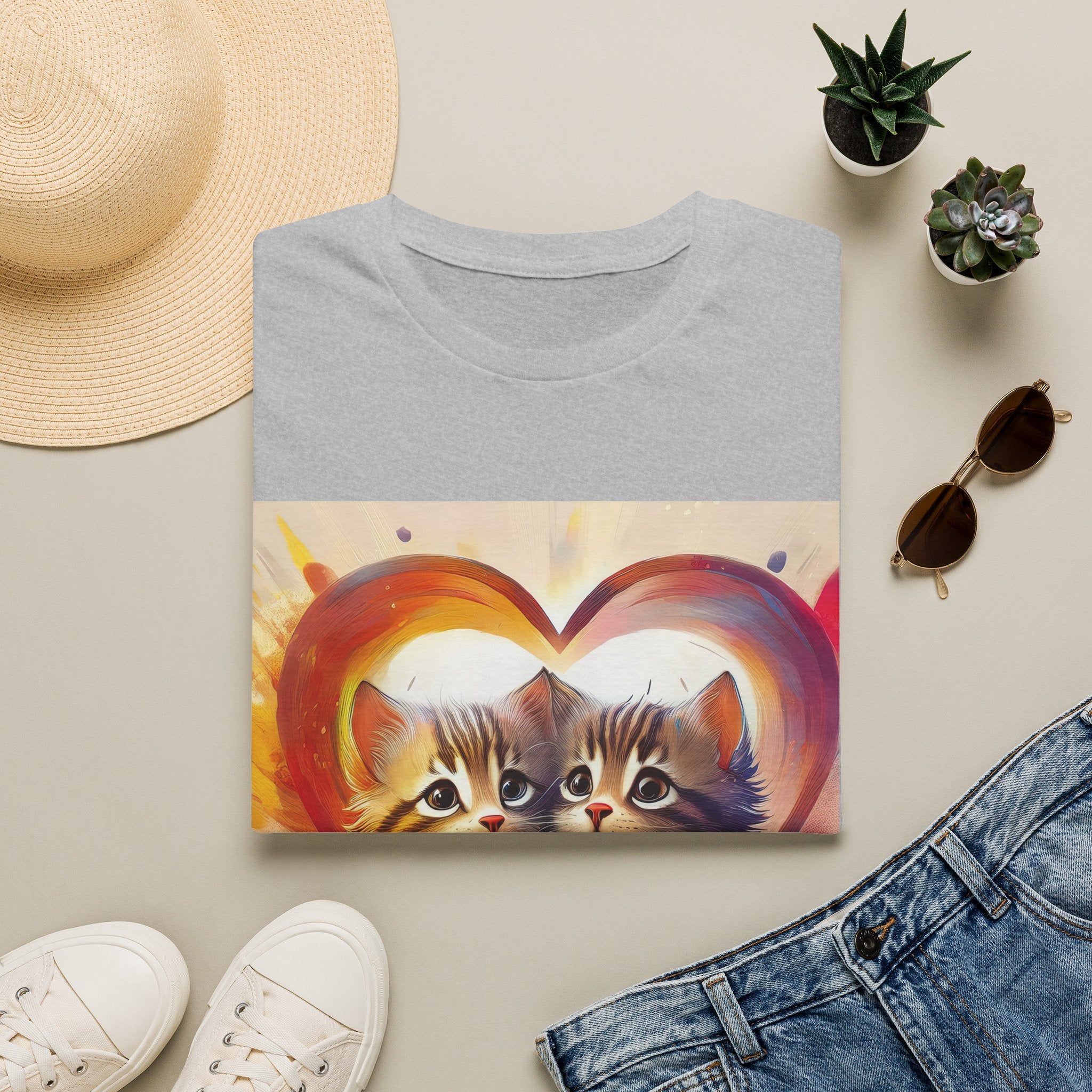 Cute Kittens Heart T-Shirt — Adorable Cat Love Graphic Tee