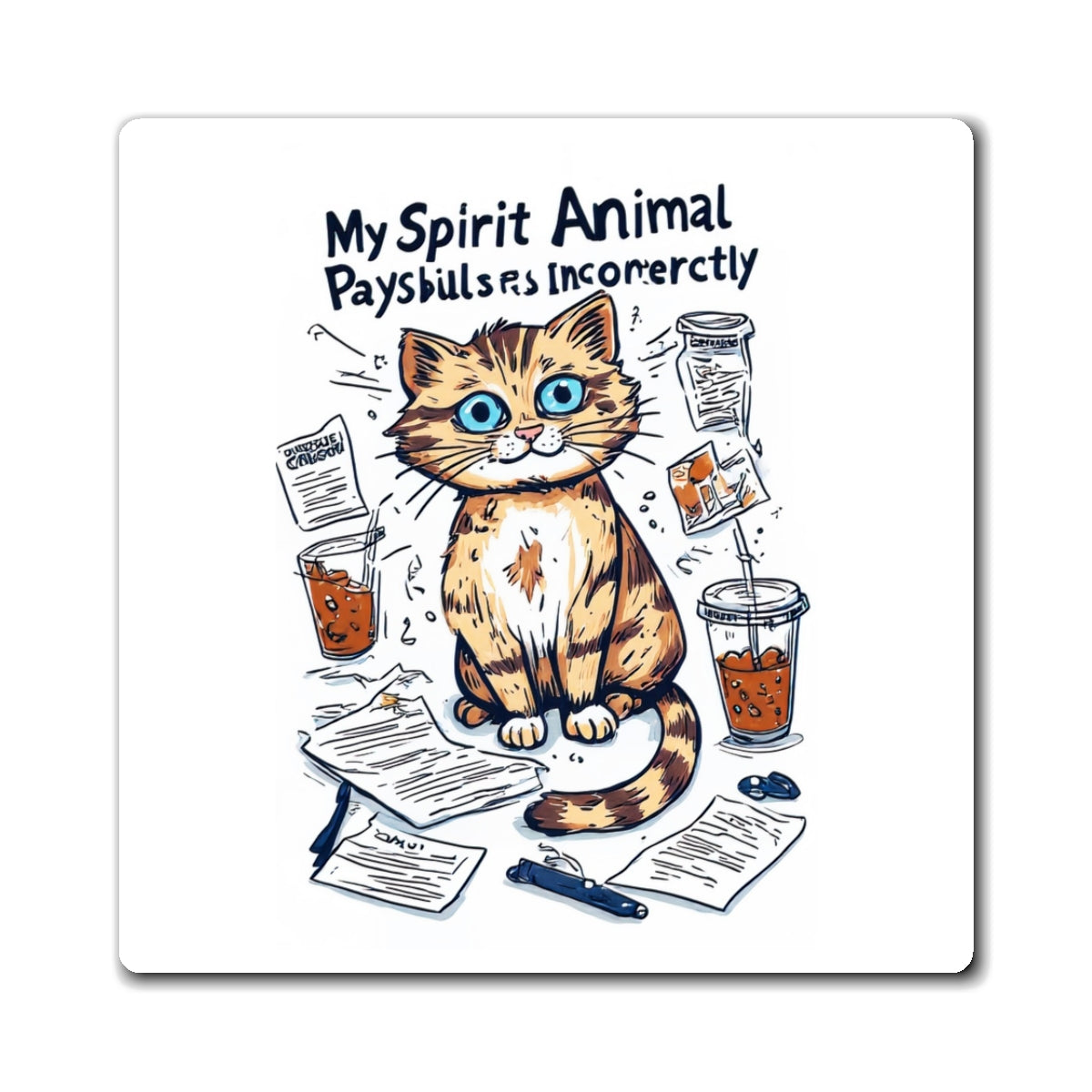 Cat Magnet - "My Spirit Animal Pays Bills Incorrectly" Funny Refrigerator Magnet
