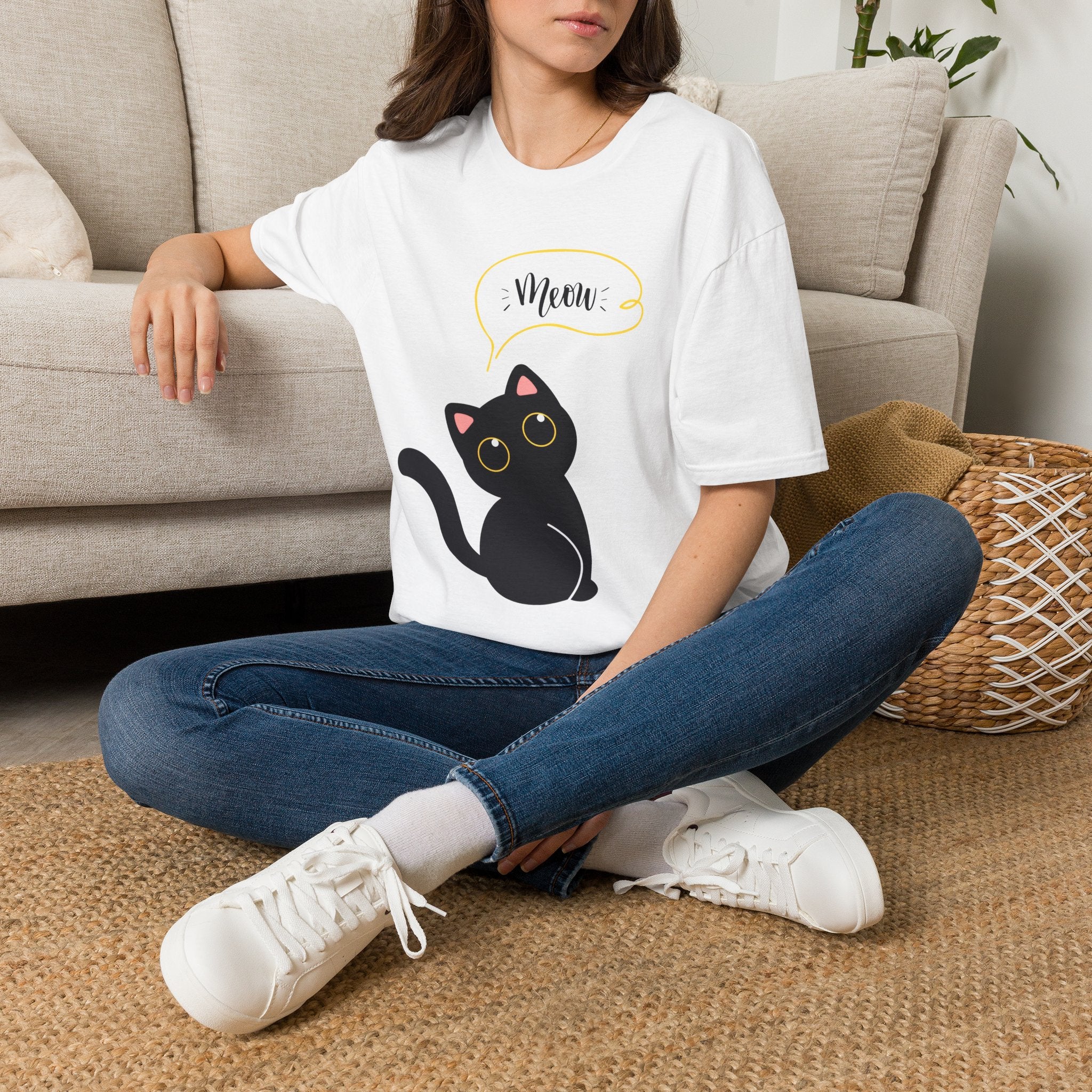 Meow Black Cat Tee — Cute Cat Graphic T-Shirt