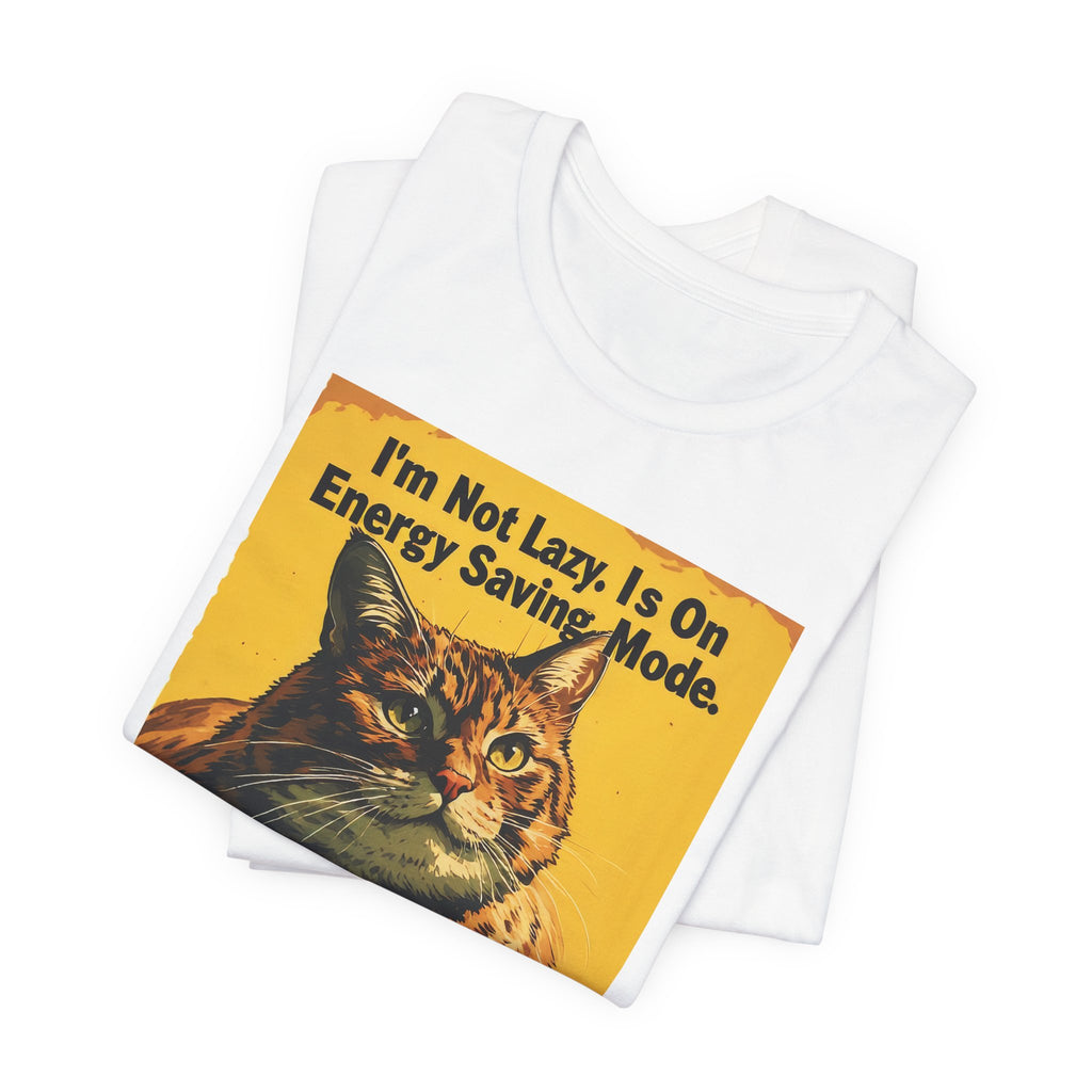 Energy Saving Mode Cat T-Shirt – "I'm Not Lazy" Retro Cat Graphic Tee