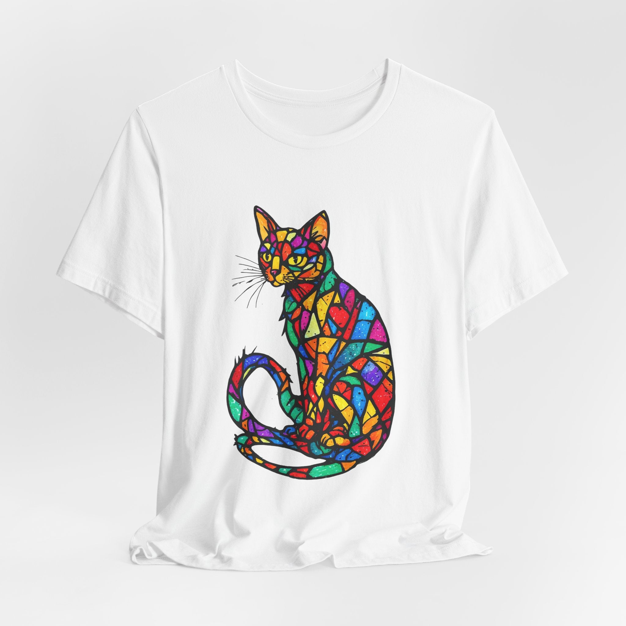 Stained Glass Cat T-Shirt — Colorful Mosaic Feline Tee