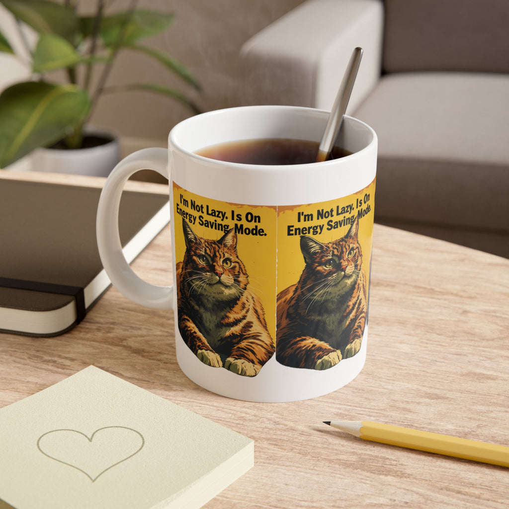 Cat Mug — "I’m Not Lazy, I’m On Energy Saving Mode" Ceramic Coffee Cup