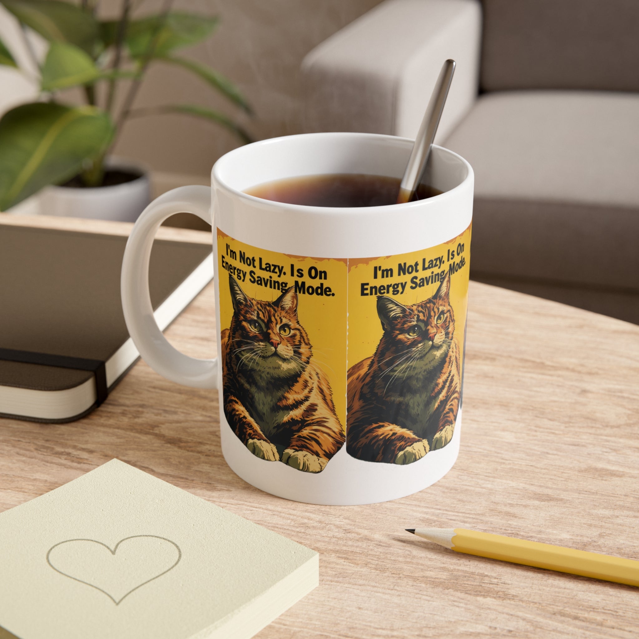 Cat Mug — "I’m Not Lazy, I’m On Energy Saving Mode" Ceramic Coffee Cup