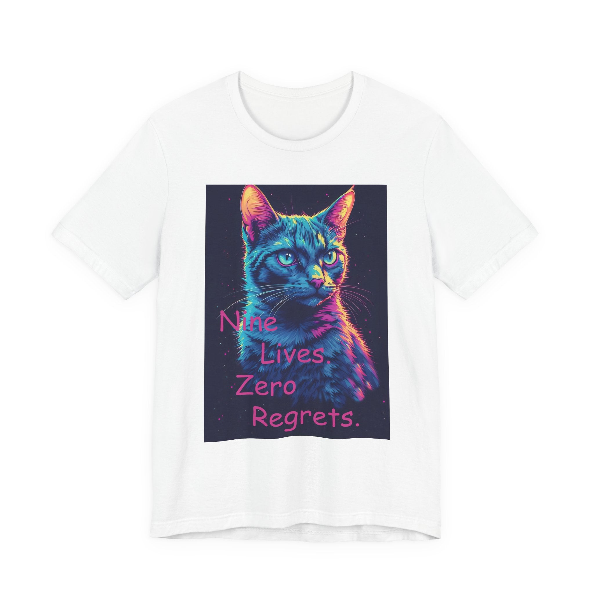 Cat Graphic Tee — "Nine Lives, Zero Regrets" Neon Cat Shirt
