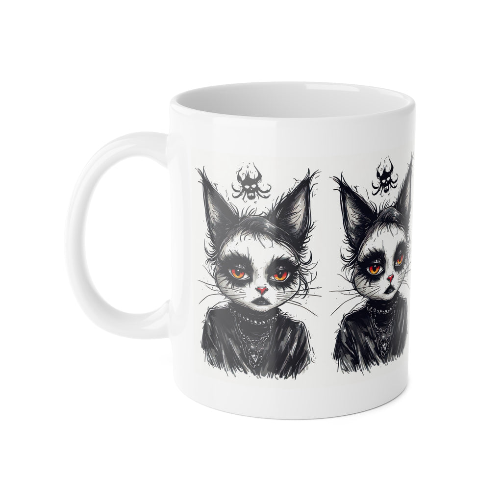 Gothic Cat Mug — Dark Witchy Kitty Illustration 11oz Ceramic