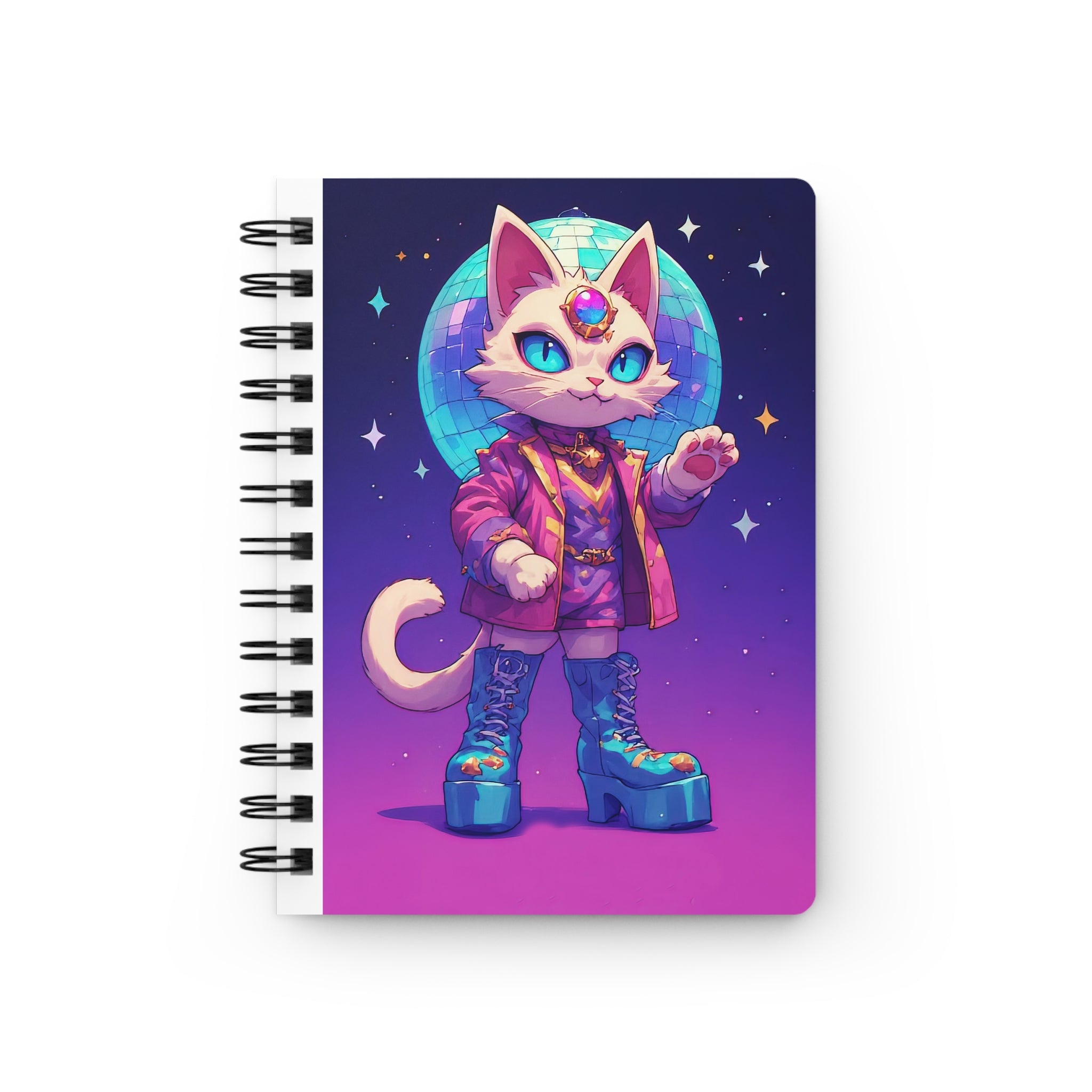 Cosmic Cat Journal — Retro Disco Kitty Spiral Notebook
