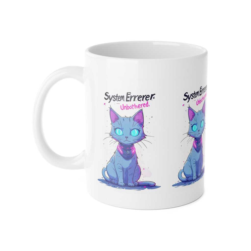 Ceramic Mug — "System Errerer: Unbothered" Blue Galaxy Cat Coffee Cup