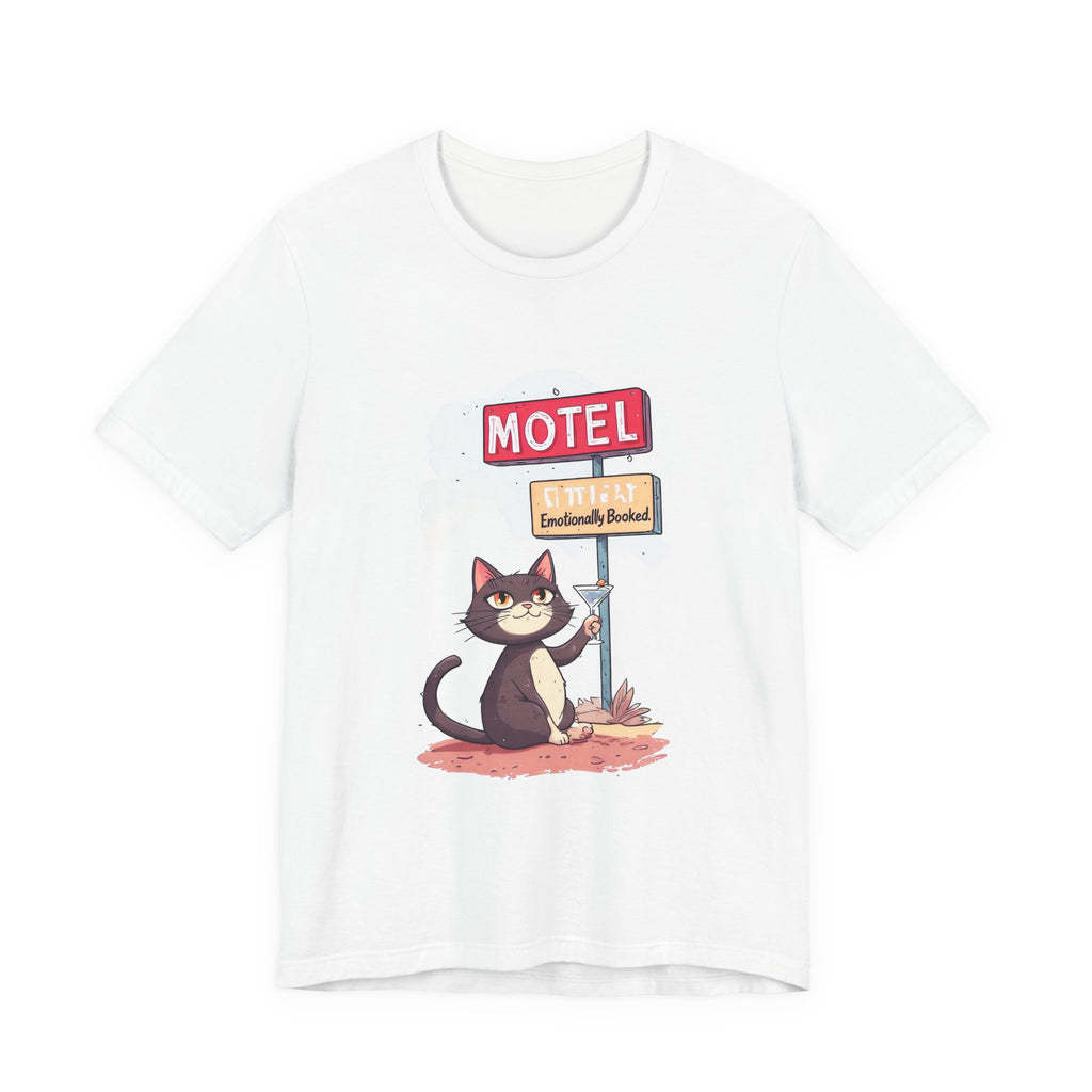 Cat Motel Graphic Tee — "Endlessly Booked" Cute Travel Cat T‑Shirt