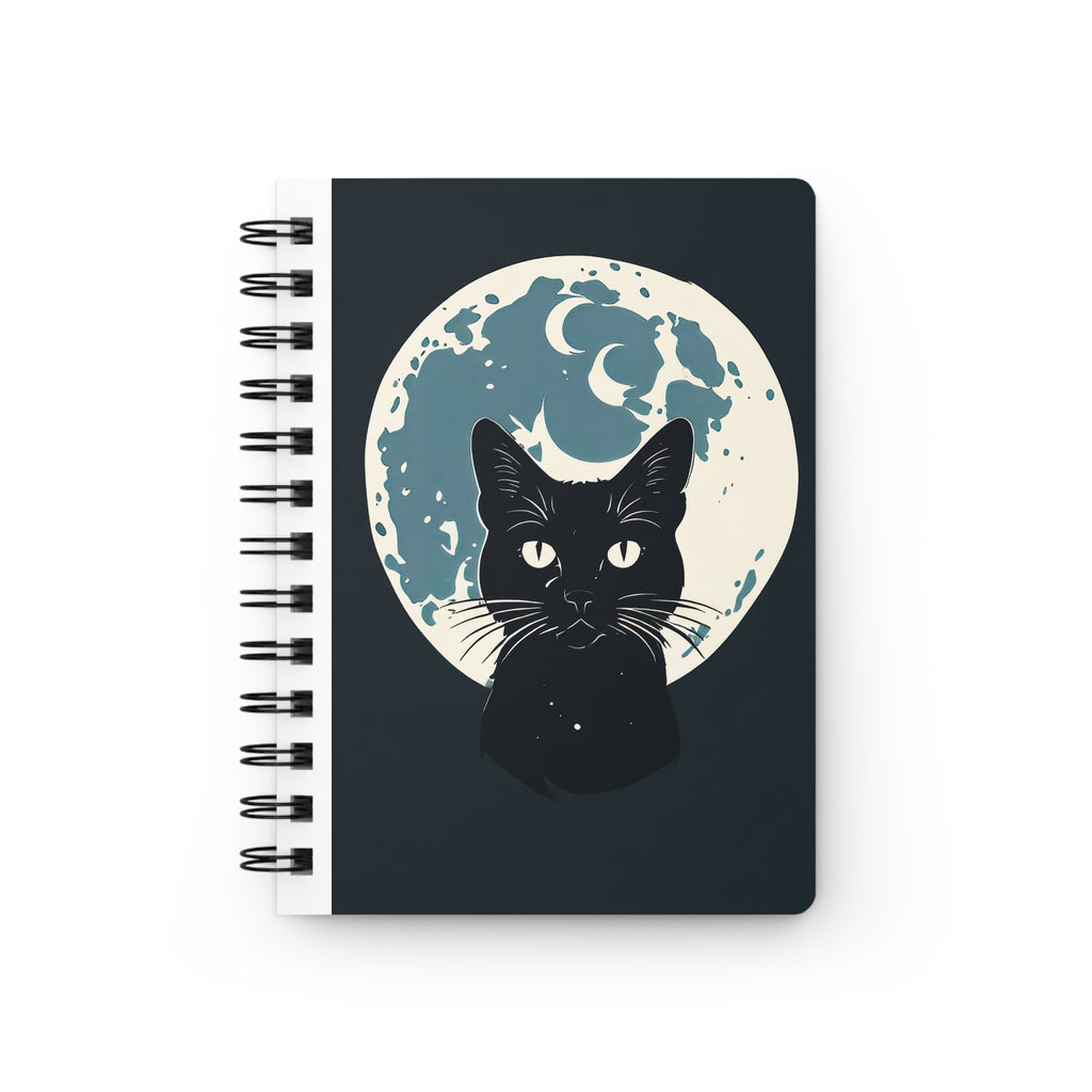 Moon Cat Spiral Journal — Black Cat Notebook with Lunar Design, Witchy Aesthetic Gift