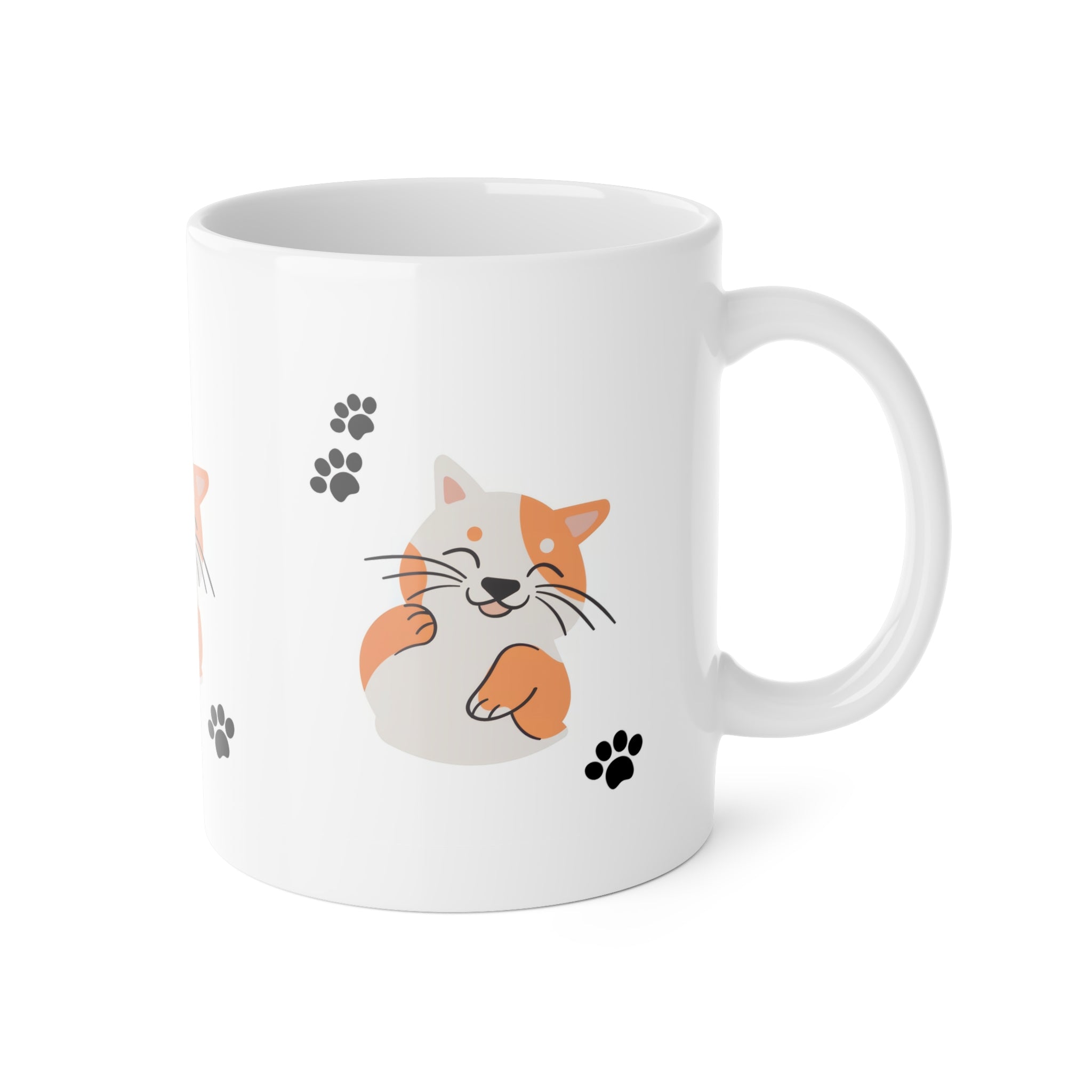 Cute Orange Cat Paw Print Mug — 11oz Ceramic Coffee Cup