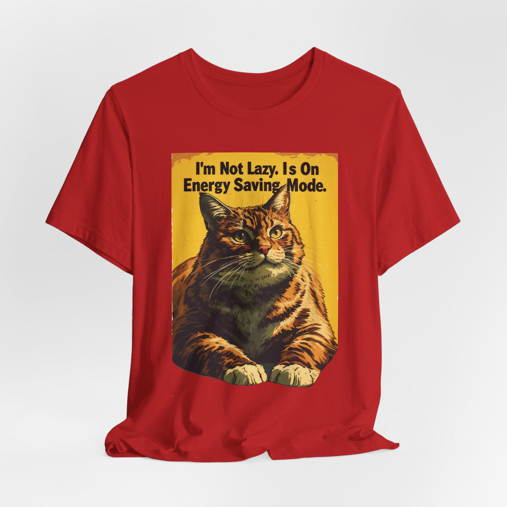 Energy Saving Mode Cat T-Shirt – "I'm Not Lazy" Retro Cat Graphic Tee