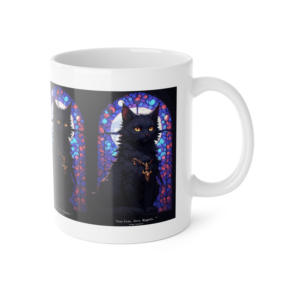 Black Cat Stained Glass Mug — Gothic Cat Coffee Cup with Amber Eyes
