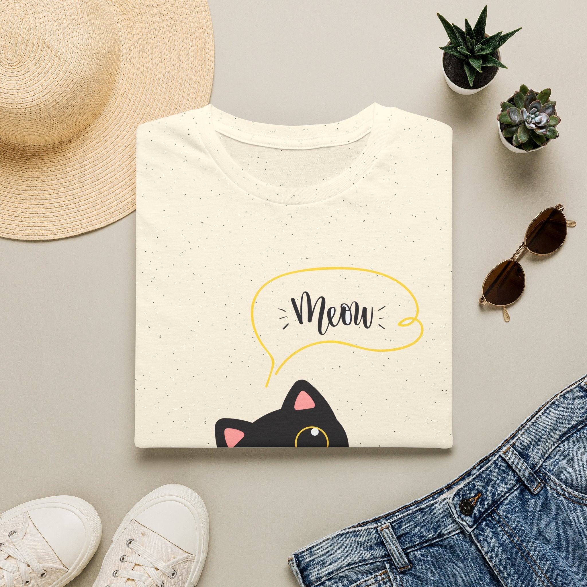 Meow Black Cat Tee — Cute Cat Graphic T-Shirt