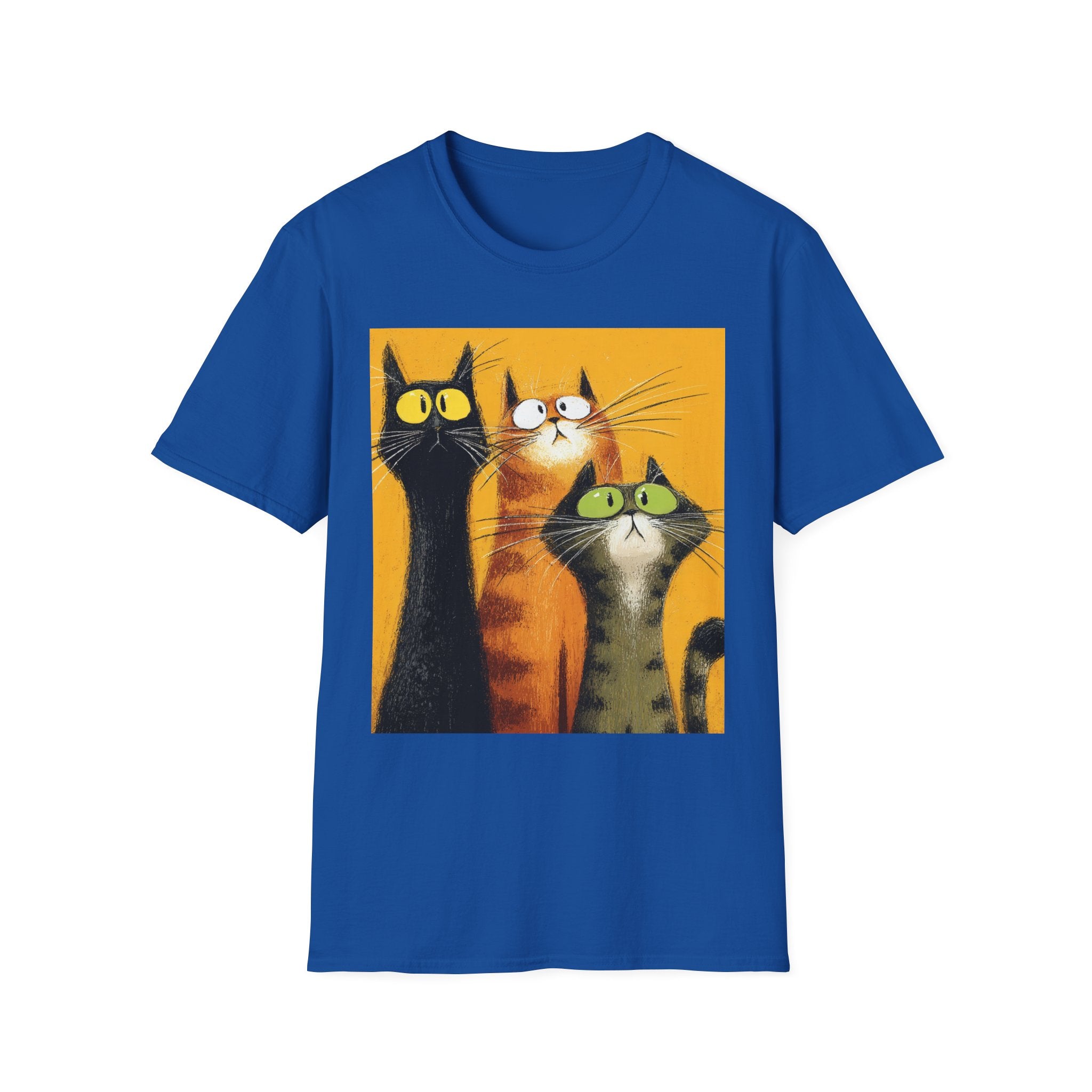 Cat Trio Graphic T-Shirt — Cute Whimsical Cats Art Tee