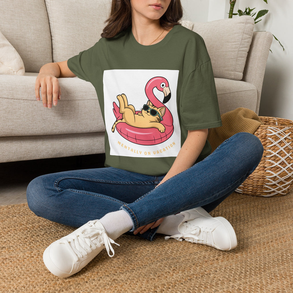 Cat on Flamingo Float T-Shirt — Cute Summer Pool Cat Graphic Tee