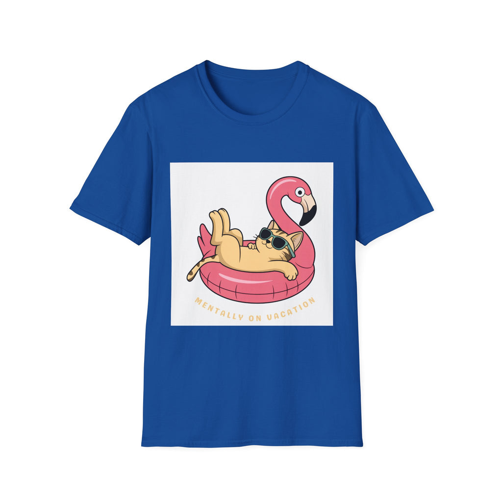 Cat on Flamingo Float T-Shirt — Cute Summer Pool Cat Graphic Tee