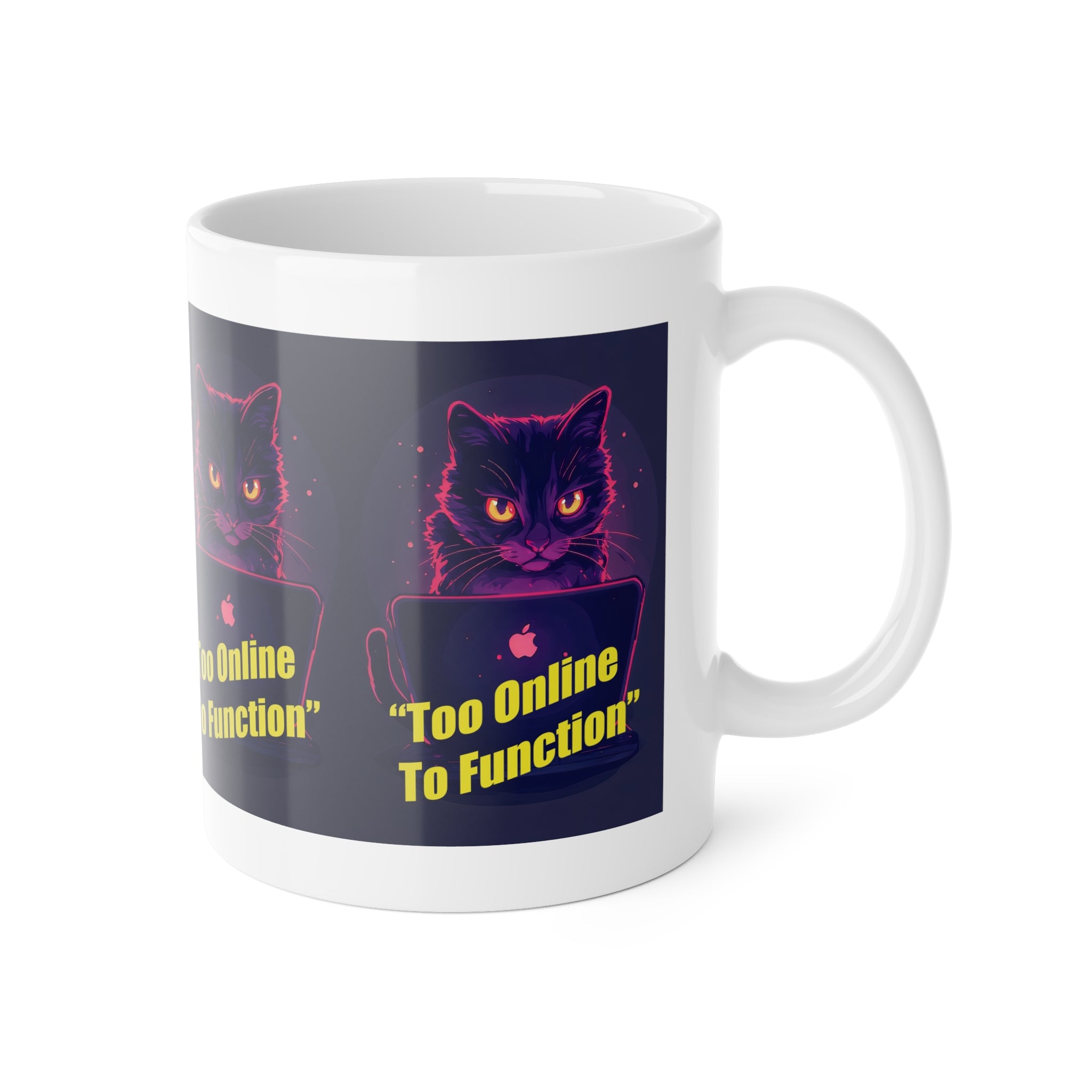 Cat Laptop Mug – "Too Online To Function" Ceramic Coffee Cup