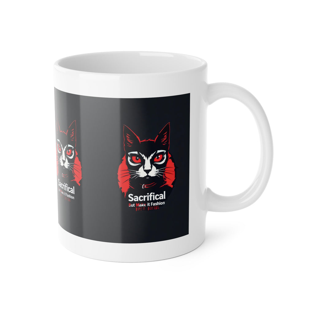 Sacrifical Cat Ceramic Mug — Red & Black Gothic Cat Coffee Cup (11oz)