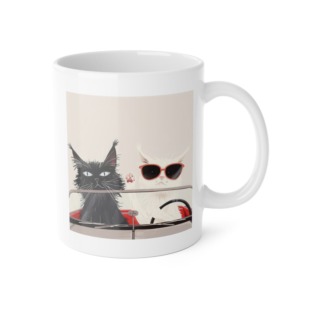 11oz Ceramic Mug — Cool Cats Driving Design (Cat with Sunglasses)