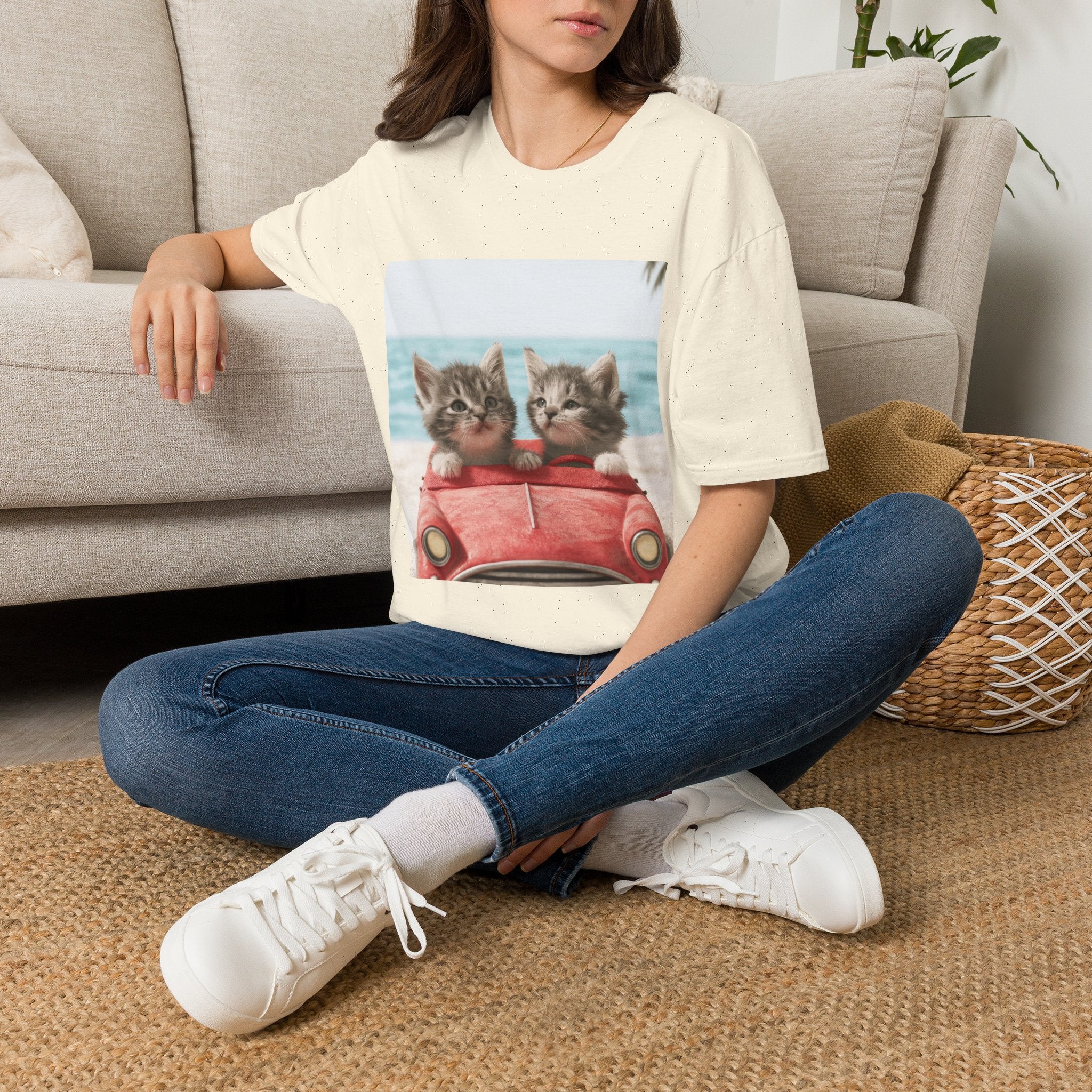 Kitten Road Trip T-Shirt — Cute Kittens Driving Beach Graphic Tee