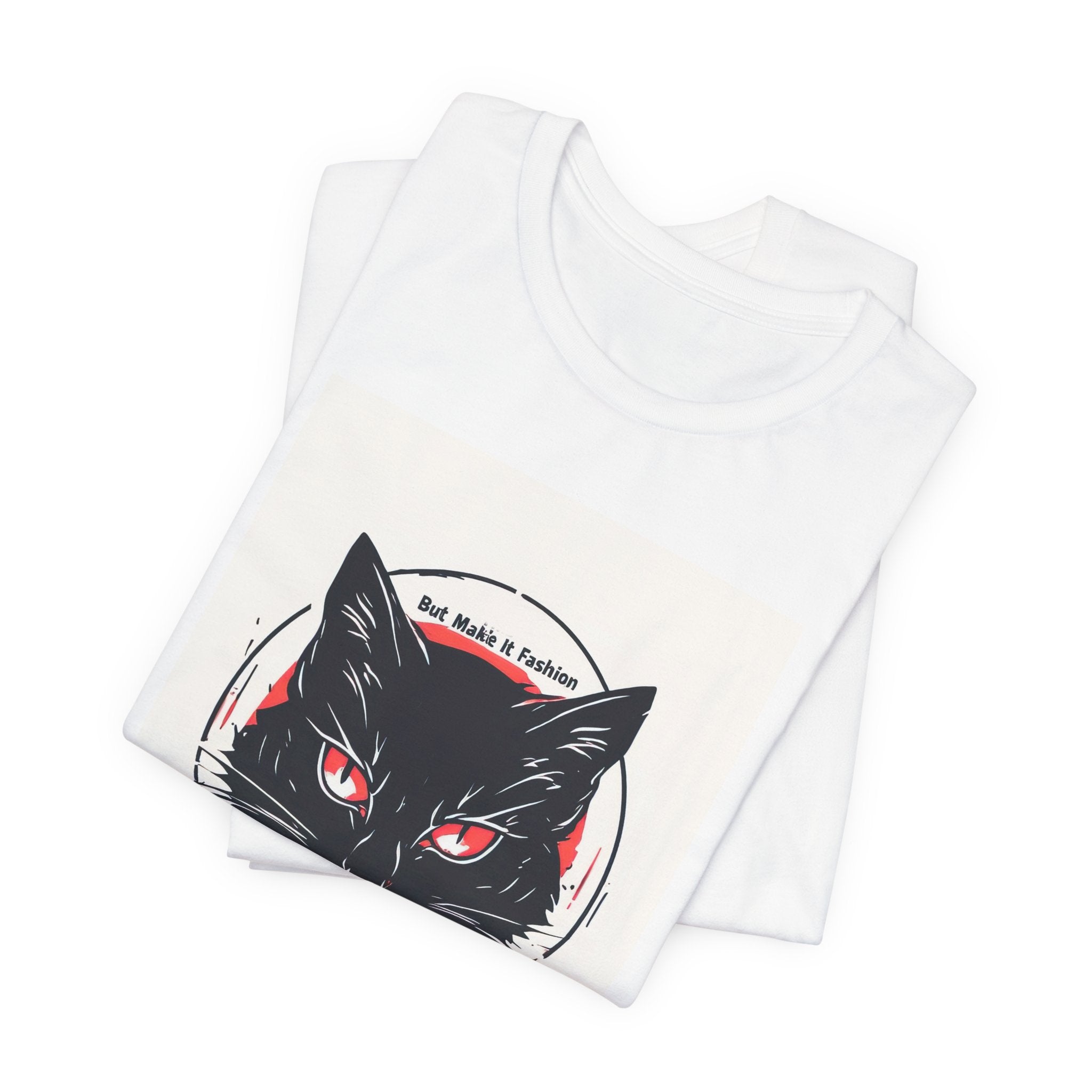 Black Cat Graphic Tee – Red-Eyed Cat Head Illustration T-Shirt