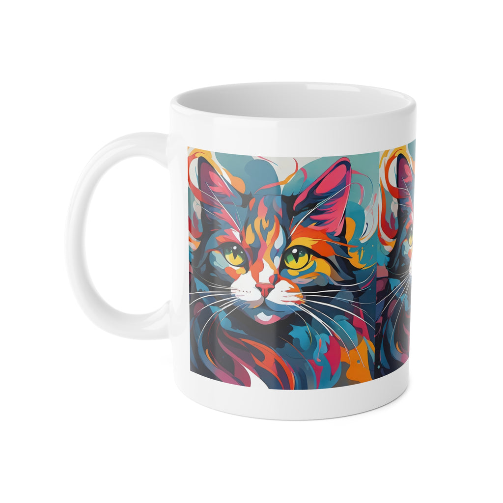 Colorful Cat Face Ceramic Mug — Vibrant Pop Art Cat Coffee Cup, 11oz
