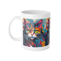 Colorful Cat Face Ceramic Mug — Vibrant Pop Art Cat Coffee Cup, 11oz