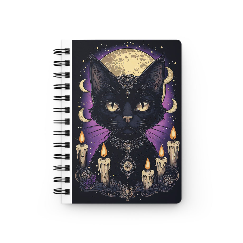 Witchy Black Cat Spiral Notebook — Moon, Candles & Occult Art Journal