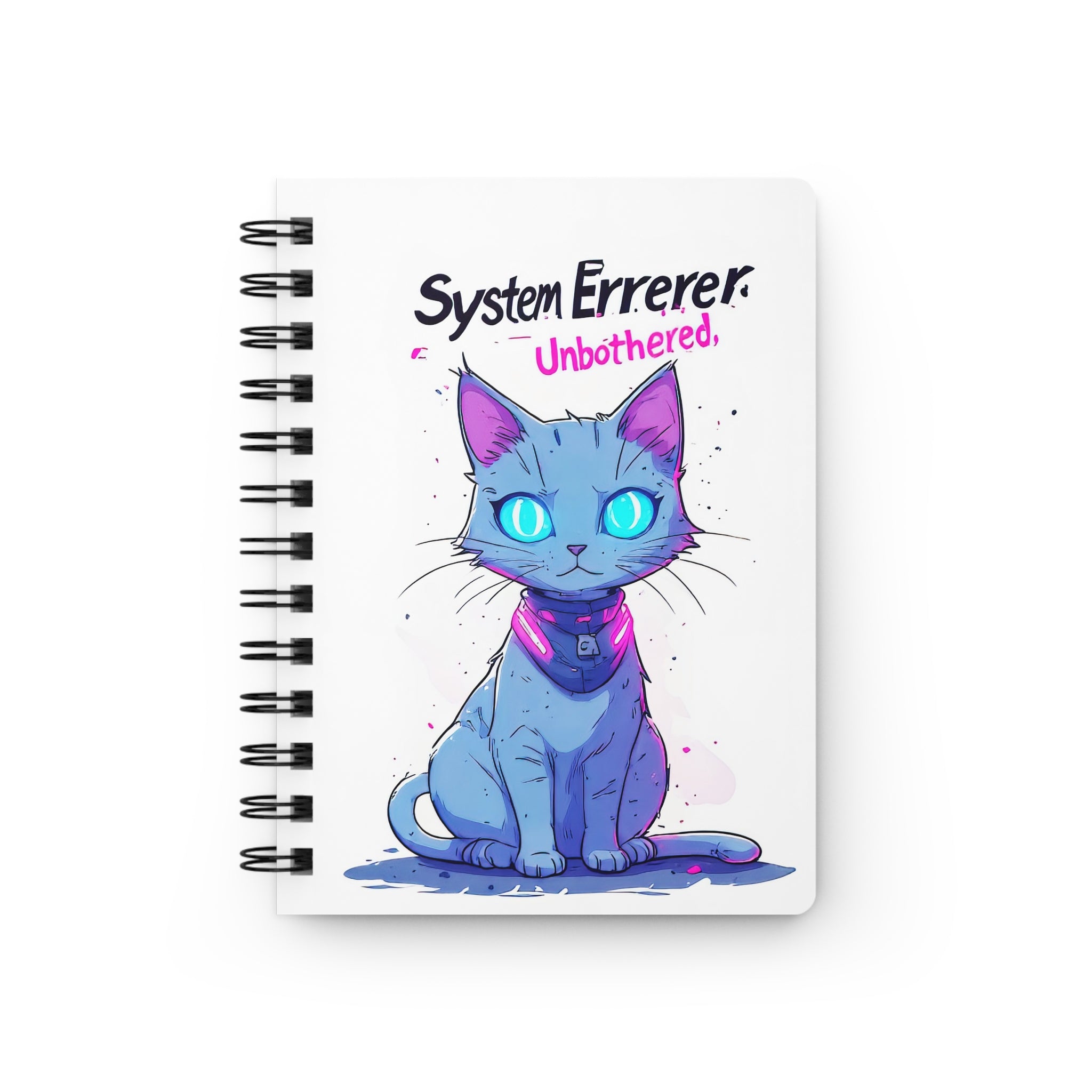 Spiral Notebook — "System Errerer. Unbothered." Blue Cyber Cat Journal