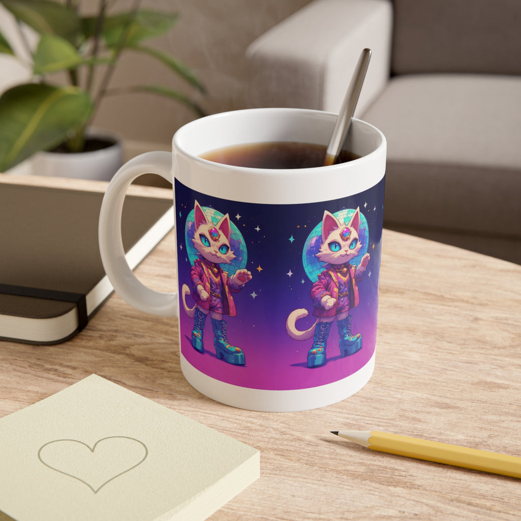 Cat Astronaut Mug — Retro Space Kitty Ceramic Coffee Cup