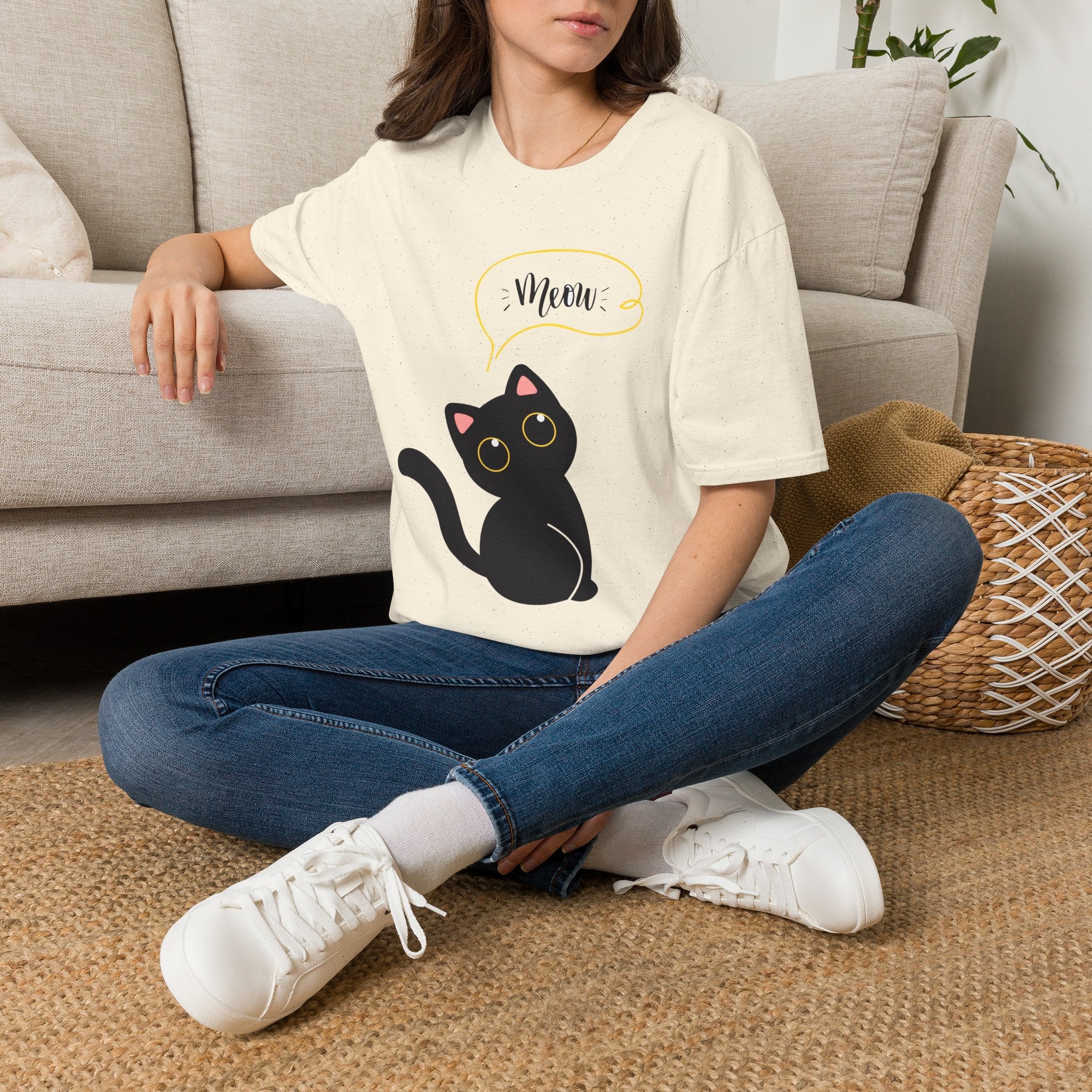 Meow Black Cat Tee — Cute Cat Graphic T-Shirt