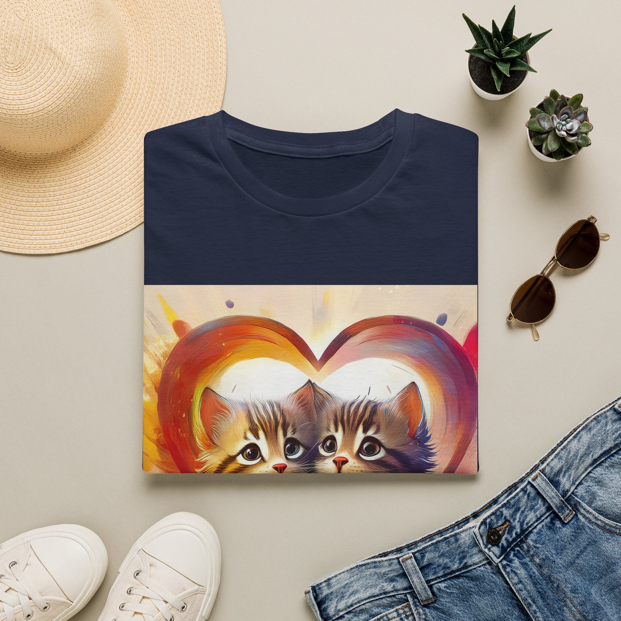 Cute Kittens Heart T-Shirt — Adorable Cat Love Graphic Tee