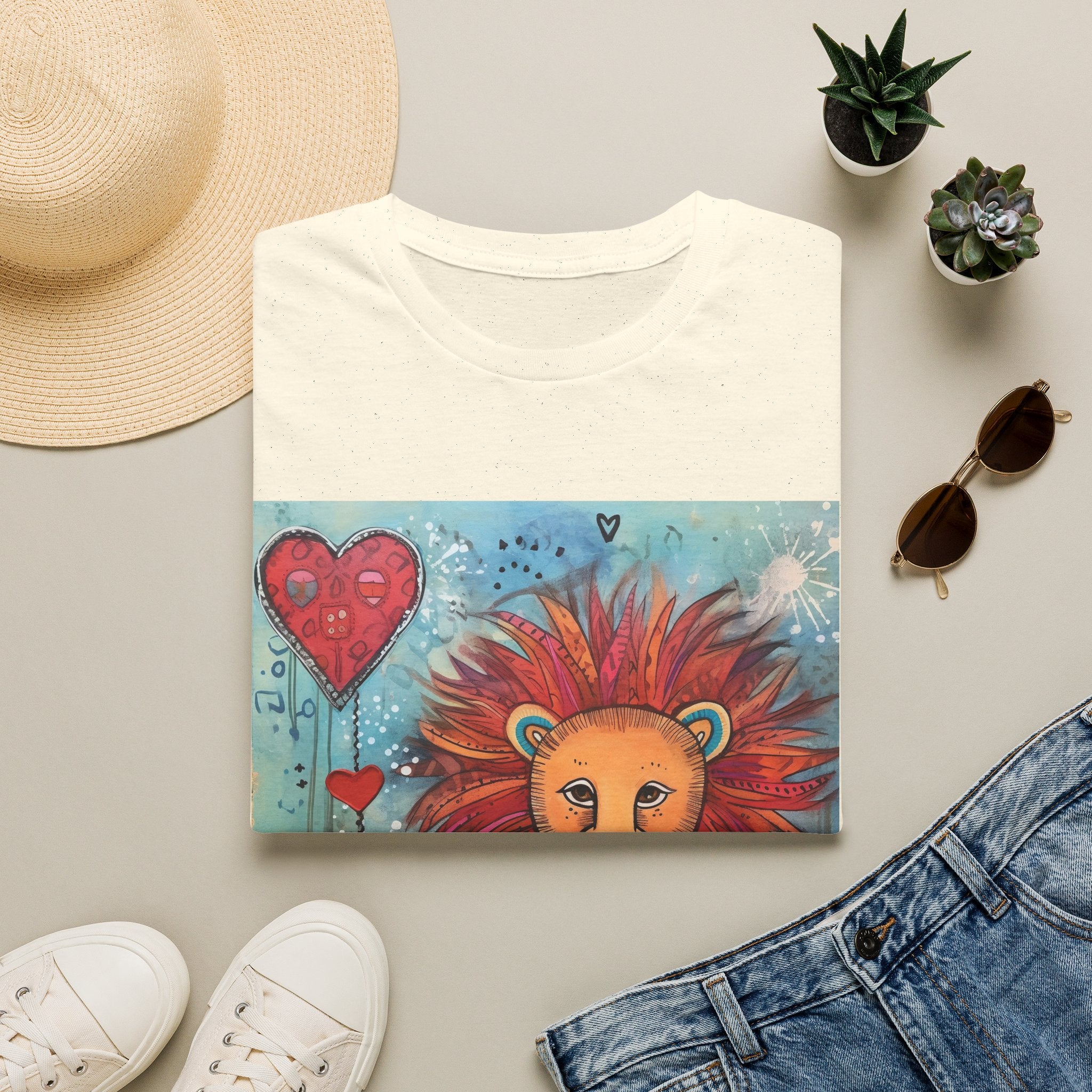 Lion Heart T-Shirt — Colorful Whimsical Lion Illustration Tee