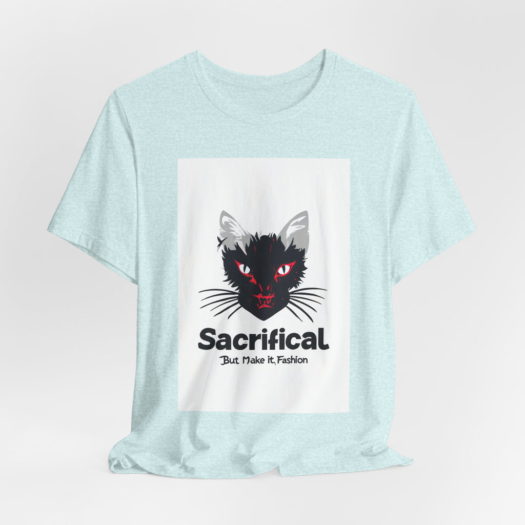 Sacrificial Cat T-Shirt — Red-Eyed Black Cat "Sacrificial" Graphic Tee