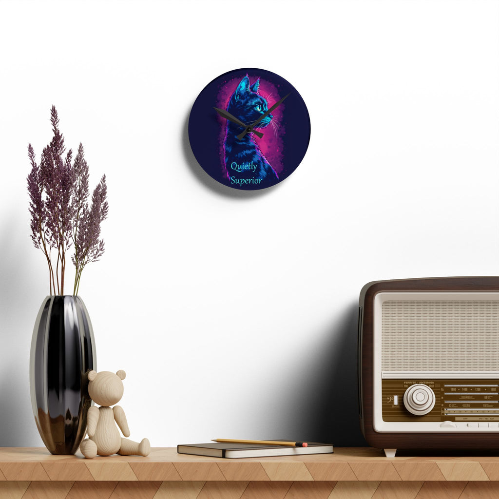 Quietly Superior Black Cat Wall Clock – Neon Gothic Feline Decor