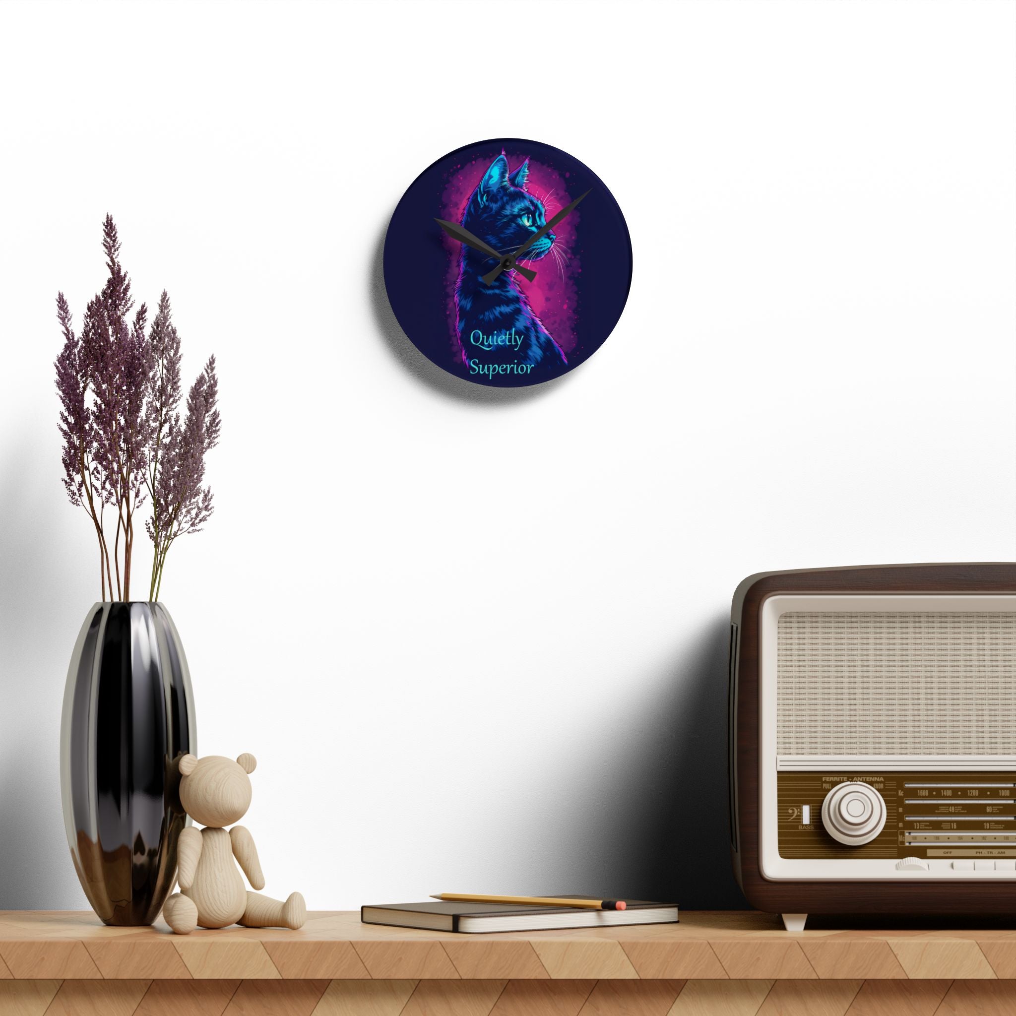 Quietly Superior Black Cat Wall Clock – Neon Gothic Feline Decor